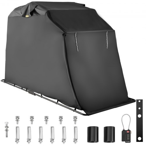 

VEVOR Motorcycle Shelter, Waterproof Motorcycle Cover, Heavy Duty Motorcycle Shelter Shed, 600D Oxford Motorbike Shed Anti-UV, 133.9\"x53.9\"x76.8\" Black Shelter Storage Garage Tent with Lock & Weigh