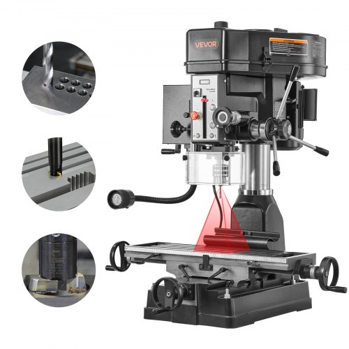 

VEVOR 15.875-Inch Mill Drill Machine, 2 HP, Benchtop Milling Drill Press, 150-2560 RPM Adjustable Speed, with Rotating Vise, Laser and Work Light, Milling Drilling Machine, for Woodworking Light Metal