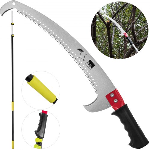 4-13.8ft Tree Pruner Pole Saw Telescopic Pole Saw 23in Curved Saw Blade Forestry