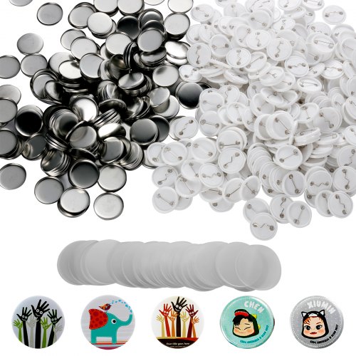 

VEVOR Button Parts for Button Maker 500 Sets Button Badge Parts 32 mm (1-1/4 inch) Button Parts Metal with Clip Pin Top & Bottom Plastic Cover Film Button Maker Parts for Family Use DIY Activities