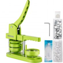VEVOR Badge Button Press, 2-1/4 inch (58 mm) Button Press Machine, Green Button Badge Maker Machine with 1 Circle Cutter and 500 Sets of Components (Metal Fronts, Clear Plastic Mylar, Plastic Backs)