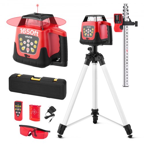 VEVOR 1650ft Rotary Laser Level Kit Self Leveling Red Line 0.80 in/100 ft