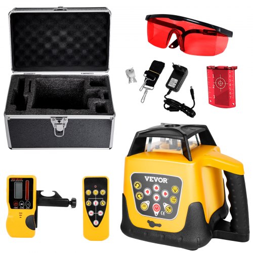 VEVOR Rotary Laser Level Kit, Red Beam 300m Range Slope Adjustable 360-Degree Spinning Self Leveling, Flexible Scanning Angle & IP54 Waterproof, Accurate with Remote Control Receiver Carrying Case