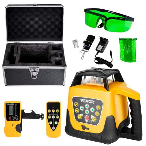 VEVOR Rotary Laser Level Kit, Green Beam 500m Range Slope Adjustable 360-Degree Spinning Self Leveling, Flexible Scanning Angle & IP54 Waterproof, Accurate with Remote Control Receiver Carrying Case