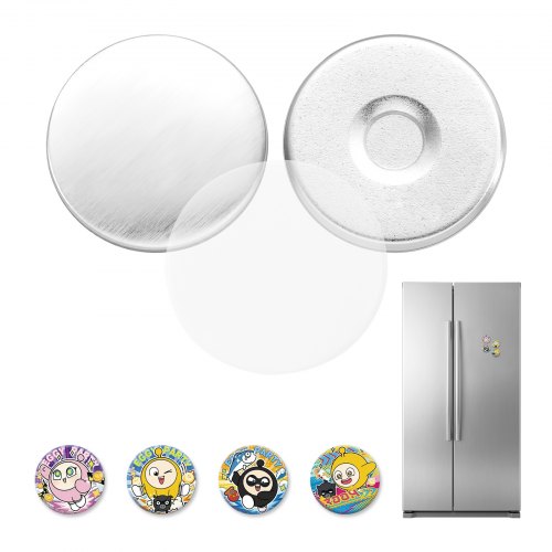 

VEVOR Button Maker Supplies 50 Sets 0.98 in / 25 mm Refrigerator Magnets, Button Parts with Magnetic Backs, Metal Shells, Clear Mylar Films, and Blank Circle Papers, for Home DIY and Kitchen Decor