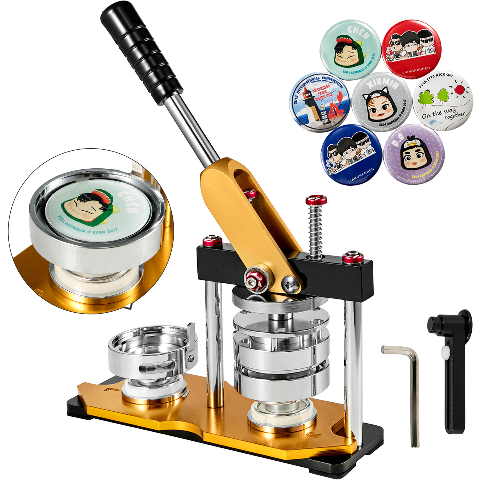 58mm(2.28'') Badge Button Maker Machine + 100 Buttons Circle Badge Punch Press от Vevor Many GEOs
