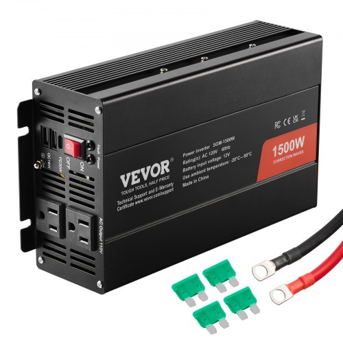 

VEVOR Modified Sine Wave Inverter, 1500W, DC 12V to AC 120V Power Inverter with 2 AC Outlets 2 USB Port 1 Type-C Port 6 Spare Fuses, for Small Home Devices like Smartphone Laptop, CE FCC Certified