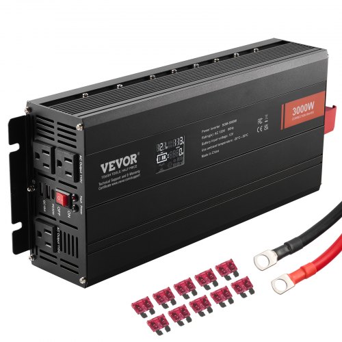 

VEVOR Modified Sine Wave Inverter, 3000Watt, DC 12V to AC 230V LCD Display Power Inverter with 3 AC Outlets 2 USB Port 1 Type-C Port 10 Spare Fuses, for Large Household Equipment, CE FCC Certified