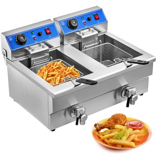 6000w 20l Commercial Electric Deep Fryer Dual Tank French Fry Stainless Steel