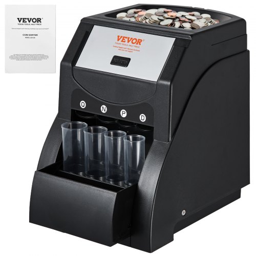 

VEVOR USD Coin Sorter, Coin Sorter Machine for USD Coin 1￠ 5￠ 10￠ 25￠ , Sorts up to 230 Coins/min, Coin Sorter and Wrapper Machine Holds 200 Coins Included 4 Coin Tubes, Black