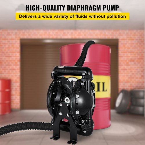 Air-Operated Double Diaphragm Pump Black Aluminum 35 GPM 1 inch Inlet & Outlet 