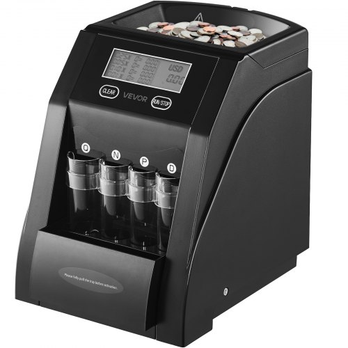 

VEVOR USD Coin Sorter, Coin Counter Machine for 4 Kinds of USD Coins, Coin Sorter and Wrapper Machine Holds up to 200 Coins, LCD Screen Display Coin Storage Included 4 Coin Tubes and Boxes