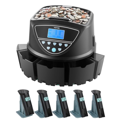 

USD Coin Sorter with Screen Display Holds up to 1500 Coins 5 Coin Tubes