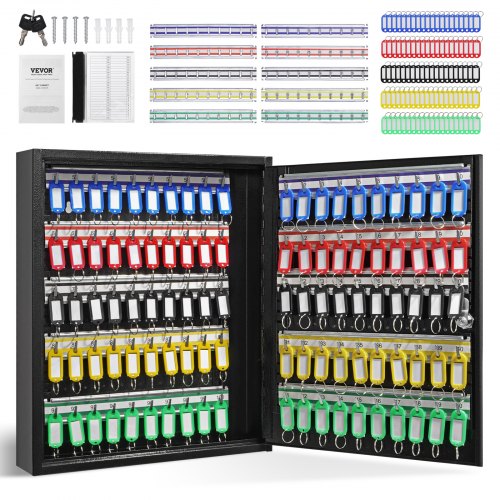 VEVOR 100-Key Cabinet, Key Lock Box with Adjustable Racks, Security Key Storage Box Steel, Key Organizer with 100 Colorful Key Tags and 2 Record Cards for School, Office, Hotel logo