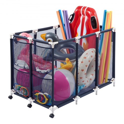 Vevor Pool Storage Bin, 47.2 X 30.2 X 34 In, Rolling Pool Float Storage Organizer With Side Pockets & Casters, Heavy Duty Plastic Frame, Poolside Toys-image