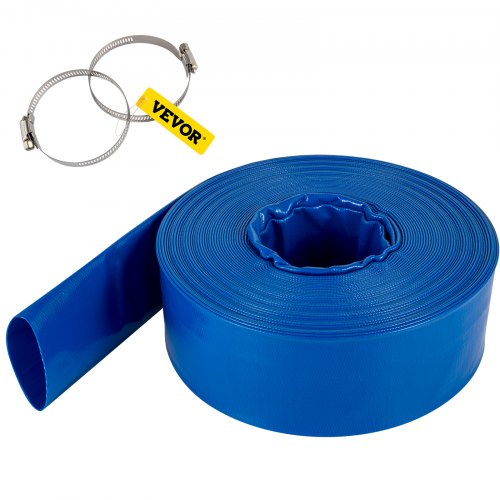

VEVOR Discharge Hose, 51 mm x 32 m, PVC Fabric Lay Flat Hose, Heavy Duty Backwash Drain Hose with Clamps, Weather-proof & Burst-proof, Ideal for Swimming Pool & Water Transfer, Blue
