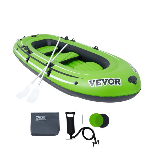 

VEVOR Inflatable Boat, 3-Person Inflatable Fishing Boat, Strong PVC Portable Boat Raft Kayak, 45.6" Aluminum Oars, High-Output Pump, Fishing Rod Holders, and 2 Seats, 1100 lb Capacity for Adults, Kids