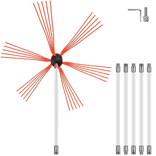 VEVOR Flexible Chimney Sweep Rods, 609.6 cm Chimney Cleaning Kit, Nylon Sooteater Chimney Cleaning Kit Flexible Brush Head Chimney Sweeping Rods Easy Connecting Chimney Brush With 6 White Rods