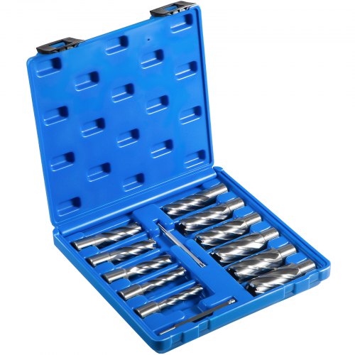 VEVOR Annular Cutter Set, 11 pcs 3/4" Weldon Shank, 2" Cutting Depth and Cutting Diameter from 7/16" to 1-1/16", 2 Pilot Pins & Strong Case for Using with Magnetic Drills, Silver