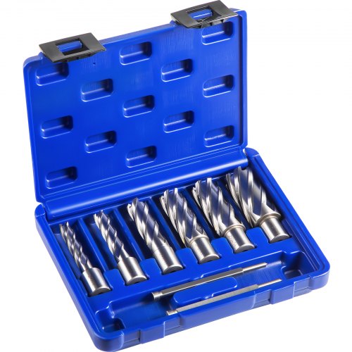 VEVOR Annular Cutter Set, 6 pcs 3/4" Weldon Shank, 2" Cutting Depth and Cutting Diameter from 7/16" to 1-1/16", 2 Pilot Pins & Strong Case for Using with Magnetic Drills, Silver