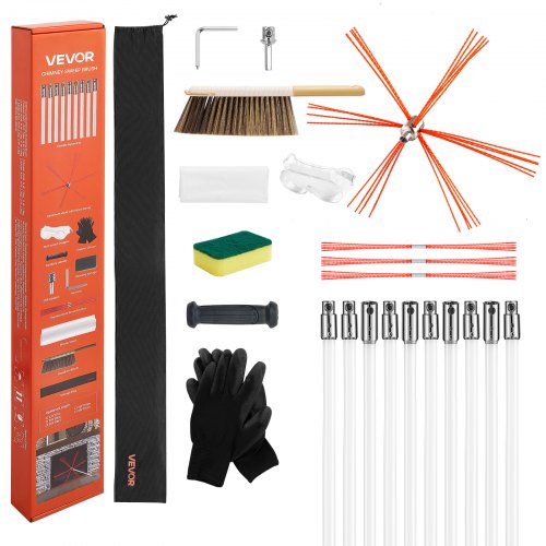 

VEVOR Chimney Sweep Kit, 33 ft Maximum Extendable Length Chimney Brush, Chimneys Cleaning Kit with Bristle Replacements & Goggles, 90° Bendable Fireplace Cleaning Tool, for Square, Rectangle Chimneys