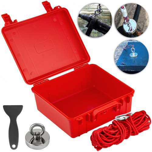 VEVOR Magnet Fishing Kit with 500lbs Pull Force Neodymium Magnet. Super Strong Magnet Fishing Case with 65ft Rope, Scraper and Case