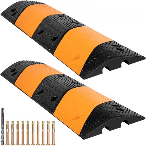 2Pcs Heavy Duty Speed Bump Cable Rubber Vehicle Wire Cable Cover Ramp Protector
