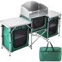 Camping Kitchen Picnic Cabinet Table Portable Folding Cook Storage Rack Green