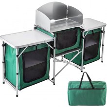 VEVOR Outdoor Camping Kitchen 3 Zippered Bags, Camping Cook Table Steel Windscreen, Camping Kitchen Table 2 Side Tables, Portable Camp Cook Table for Outdoor Activities Green
