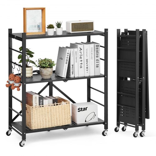 

VEVOR 3-Tier Foldable Storage Shelf with Wheels 30 x 13 x 36-inch Metal Shelving
