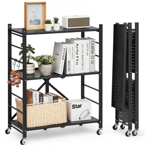 

VEVOR 3-Tier Foldable Storage Shelf with Wheels 71 x 33 x 91 cm Metal Shelving