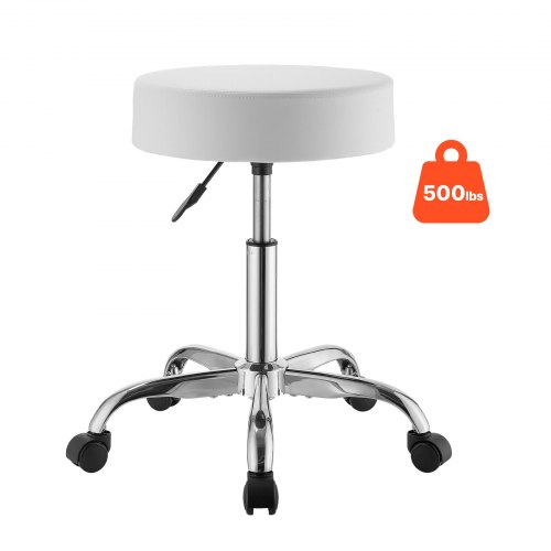 

VEVOR Rolling Stool with Wheels, 500 lbs Weight Capacity, Height Adjustable, Thick Cushion Ergonomic PU Leather Seat, 360° Swivel Round Rolling Stool Chair for Salon, Spa, Clinic, Medical, White