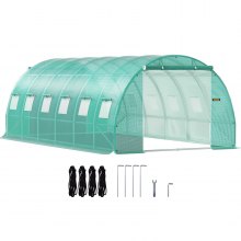 VEVOR Walk-in Tunnel Greenhouse, 20 x 10 x 7 ft Portable Plant Hot House w/Galvanized Steel Hoops, 3 Top Beams, 4 Diagonal Poles, 2 Zippered Doors & 12 Roll-up Windows, Green