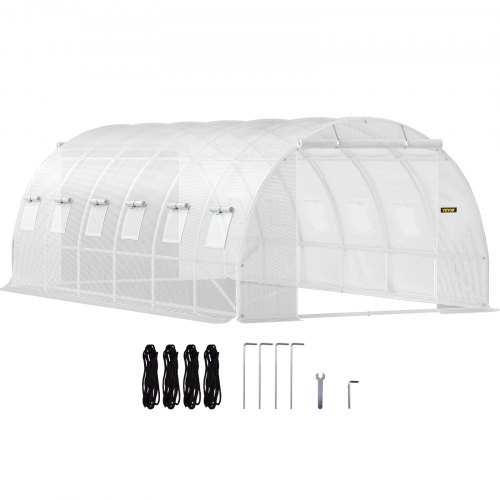 

VEVOR Walk-in Tunnel Greenhouse, 20 x 10 x 7 ft Portable Plant Hot House w/ Galvanized Steel Hoops, 3 Top Beams, 4 Diagonal Poles, 2 Zippered Doors & 12 Roll-up Windows, White