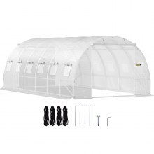 VEVOR Walk-in Tunnel Greenhouse, 20 x 10 x 7 ft Portable Plant Hot House w/Galvanized Steel Hoops, 3 Top Beams, 4 Diagonal Poles, 2 Zippered Doors & 12 Roll-up Windows, White