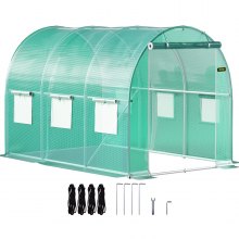 VEVOR Walk-in Tunnel Greenhouse, 10 x 7 x 7 ft Portable Plant Hot House w/Galvanized Steel Hoops, 1 Top Beam, Diagonal Poles, Zippered Door & 6 Roll-up Windows, Green