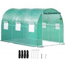 VEVOR Walk-in Tunnel Greenhouse, 12 x 7 x 7 ft Portable Plant Hot House w/Galvanized Steel Hoops, 1 Top Beams, 2 Diagonal Poles, 2 Zippered Doors & 6 Roll-up Windows, Green