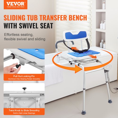 VEVOR Sliding Tub Transfer Bench with 360 Degree Swivel Seat detail photo 10