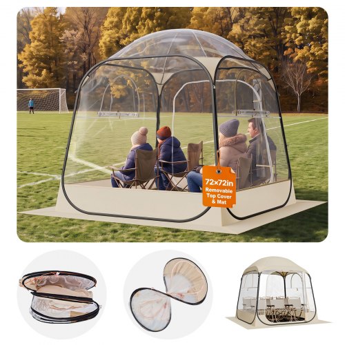 VEVOR Pop up Sports Tent, 72x72 in Clear Bubble Tent for 2-4 Persons, Waterproof Outdoor Pod with Floor Mat & Top Cover, Garden Igloo Dome Tents Campi