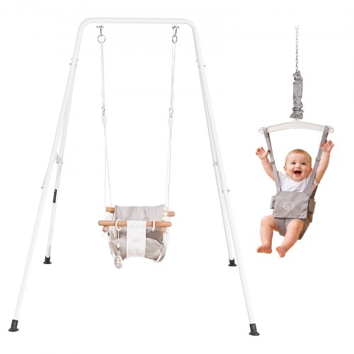 

VEVOR Toddler Swing and Jumper, 2 in 1 Swing Set and Bouncer, Soft Cushion with Foldable A-Frame Metal Stand, Heavy-Duty Thick Ropes, Easy to Install and Store, for Indoor or Outdoor Play, Gray