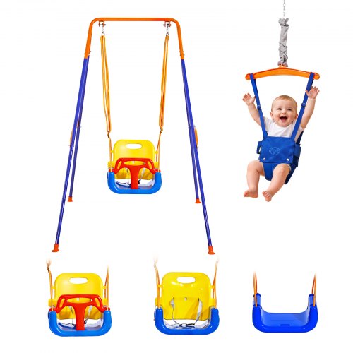 VEVOR Toddler Swing and Jumper, 2 in 1 Swing Set and Bouncer, Thick Plastic Seat with Foldable A-Frame Metal Stand, Reinforced with 4 Sandbags, Easy t-image-010456080917