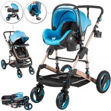Luxury Baby Trailer 2 in 1 Foldable Blue Stroller Prams Adjustable Seat & Canopy
