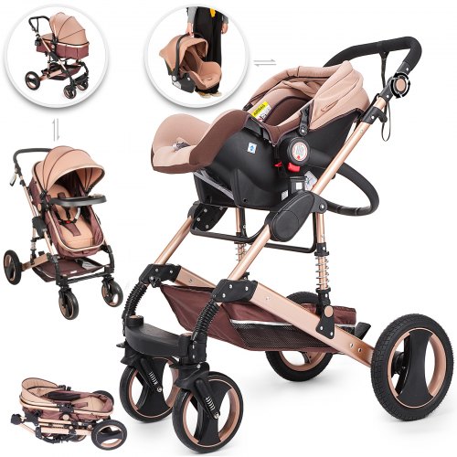 Luxury 3 in 1 Foldable Baby Travel Stroller Infant Carriage Pushchair