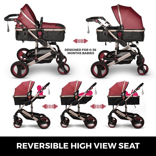 Baby stroller 3 in 1 folding high view pushchair shock absorber 0-3 years pram 