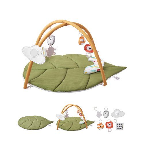 

VEVOR Baby Play Gym Mat, Baby Activity Mat with 6 Sensory Toys, Oversize Leaf-Shaped Tummy Time Mat for 0-18 Months Newborn Infant, Baby Essential Gift for Motor Skills & Early Cognitive Development
