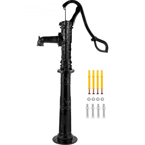 VEVOR Hand Water Pump w/Stand, 15.7 x 9.4 x 53.1 inch Pitcher Pump & 26 inch Pump Stand w/Pre-set 1/2" Holes for Easy Installation, Rustic Cast Iron Well Pump for Yard, Garden, Farm Irrigation, Black