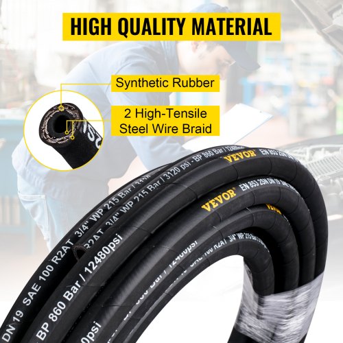 100R2 H42504 OD 1 PC 1/4" hydraulic 2 wire hose with 5,800 working PSI 50 ft 