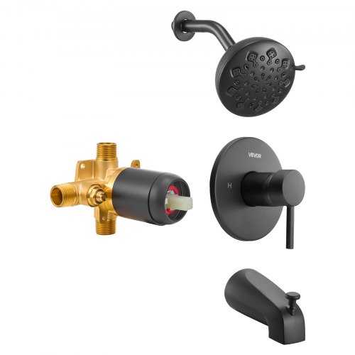 VEVOR Tub and Shower Faucet Set, Complete with 4.7-Inch Rainfall Shower Head and Bathtub Spout, 9-Setting Adjustable Spray, Single-Handle Tub Trim Kit with Brass Pressure Balancing Valve, Matte Black YGHLLTZHHWHW872VJ001V0