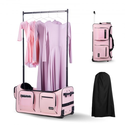 

29 Inch Dance Bag with Garment Rack Rolling Duffle with Wheels for Travel Pink
