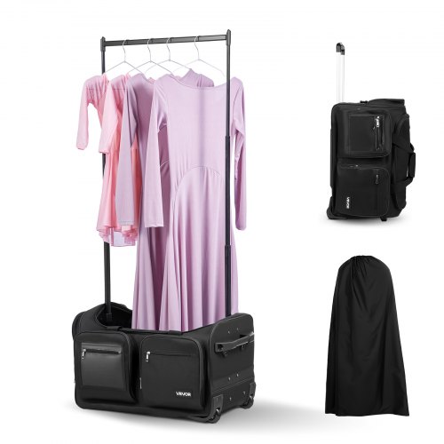 

23 Inch Dance Bag with Garment Rack Rolling Duffle with Wheels for Travel Black